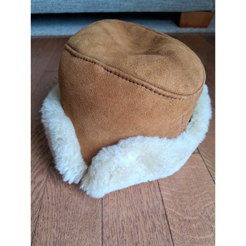 Men's Chestnut Shearling Diplomat Winter Hat Upflap Cap Suede Exterior  Fur In L